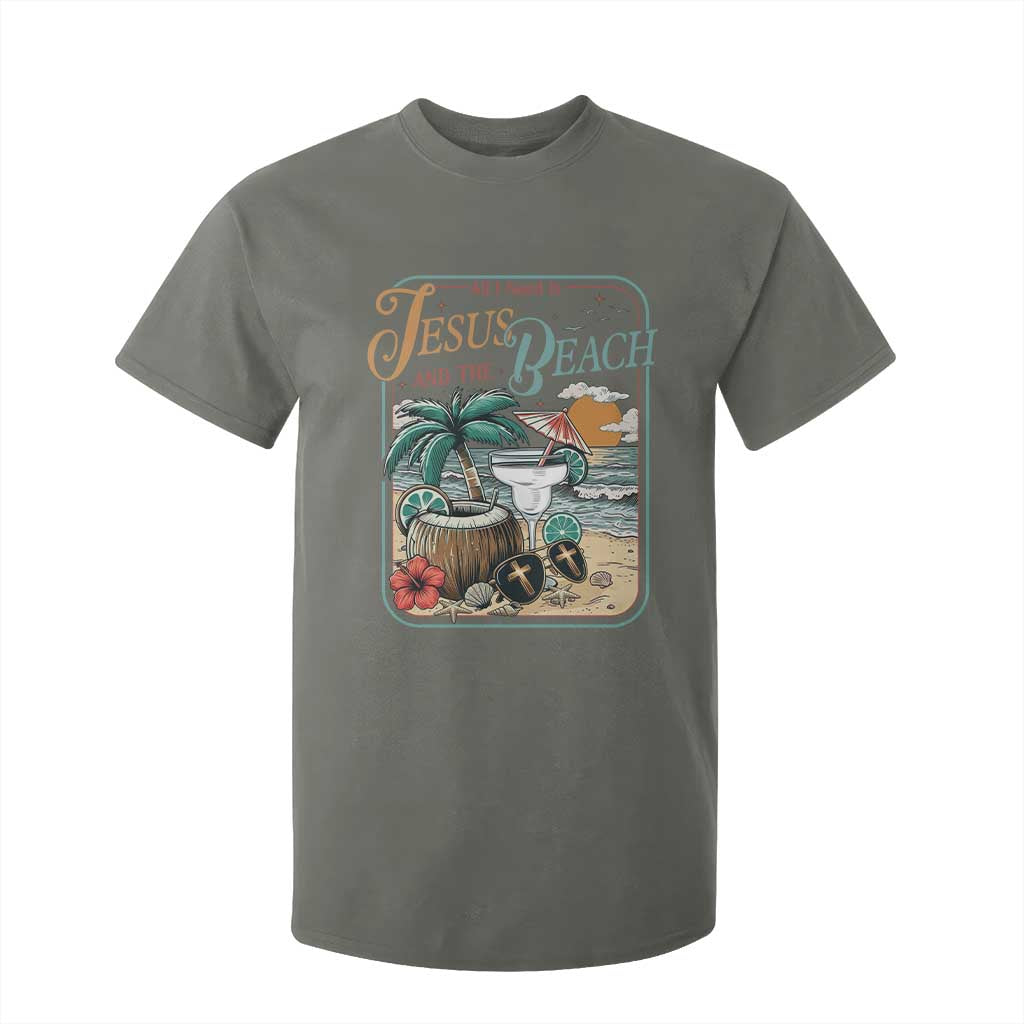 Funny Christian Beach Gift T Shirt For Kid All I Need Is Jesus And The Beach TS12 Military Green Print Your Wear