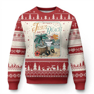 Funny Christian Beach Gift Ugly Christmas Sweater All I Need Is Jesus And The Beach TS12 Beige Red Print Your Wear