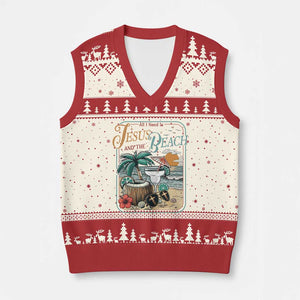 Funny Christian Beach Gift V-Neck Knit Sweater Vest All I Need Is Jesus And The Beach TS12 Beige Red Print Your Wear