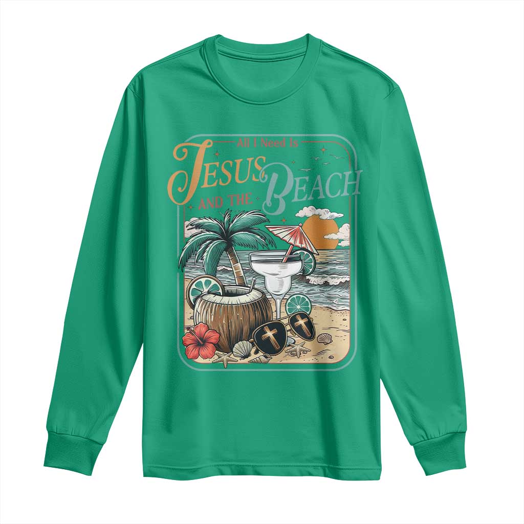 Funny Christian Beach Gift Long Sleeve Shirt All I Need Is Jesus And The Beach TS12 Irish Green Print Your Wear
