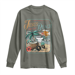 Funny Christian Beach Gift Long Sleeve Shirt All I Need Is Jesus And The Beach TS12 Military Green Print Your Wear