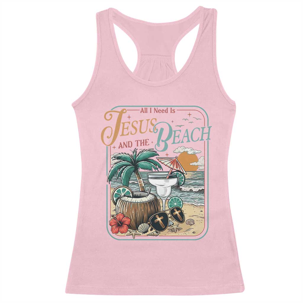 Funny Christian Beach Gift Racerback Tank Top All I Need Is Jesus And The Beach TS12 Light Pink Print Your Wear