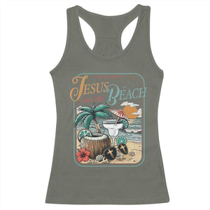 Funny Christian Beach Gift Racerback Tank Top All I Need Is Jesus And The Beach TS12 Military Green Print Your Wear