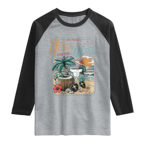 Funny Christian Beach Gift Raglan Shirt All I Need Is Jesus And The Beach TS12 Heather Gray Black Print Your Wear