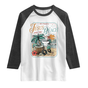 Funny Christian Beach Gift Raglan Shirt All I Need Is Jesus And The Beach TS12 White Heather Charcoal Print Your Wear