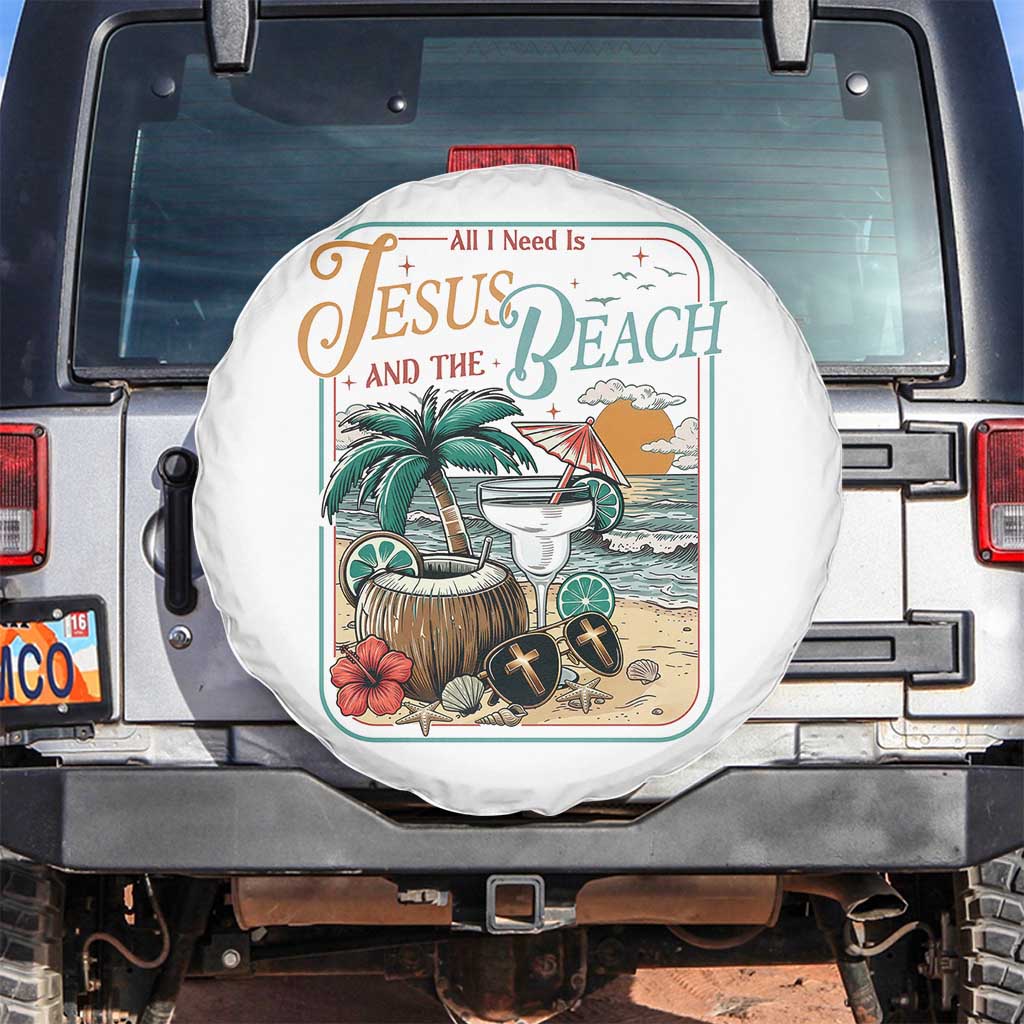 Funny Christian Beach Gift Spare Tire Cover All I Need Is Jesus And The Beach TS12 No hole White Print Your Wear