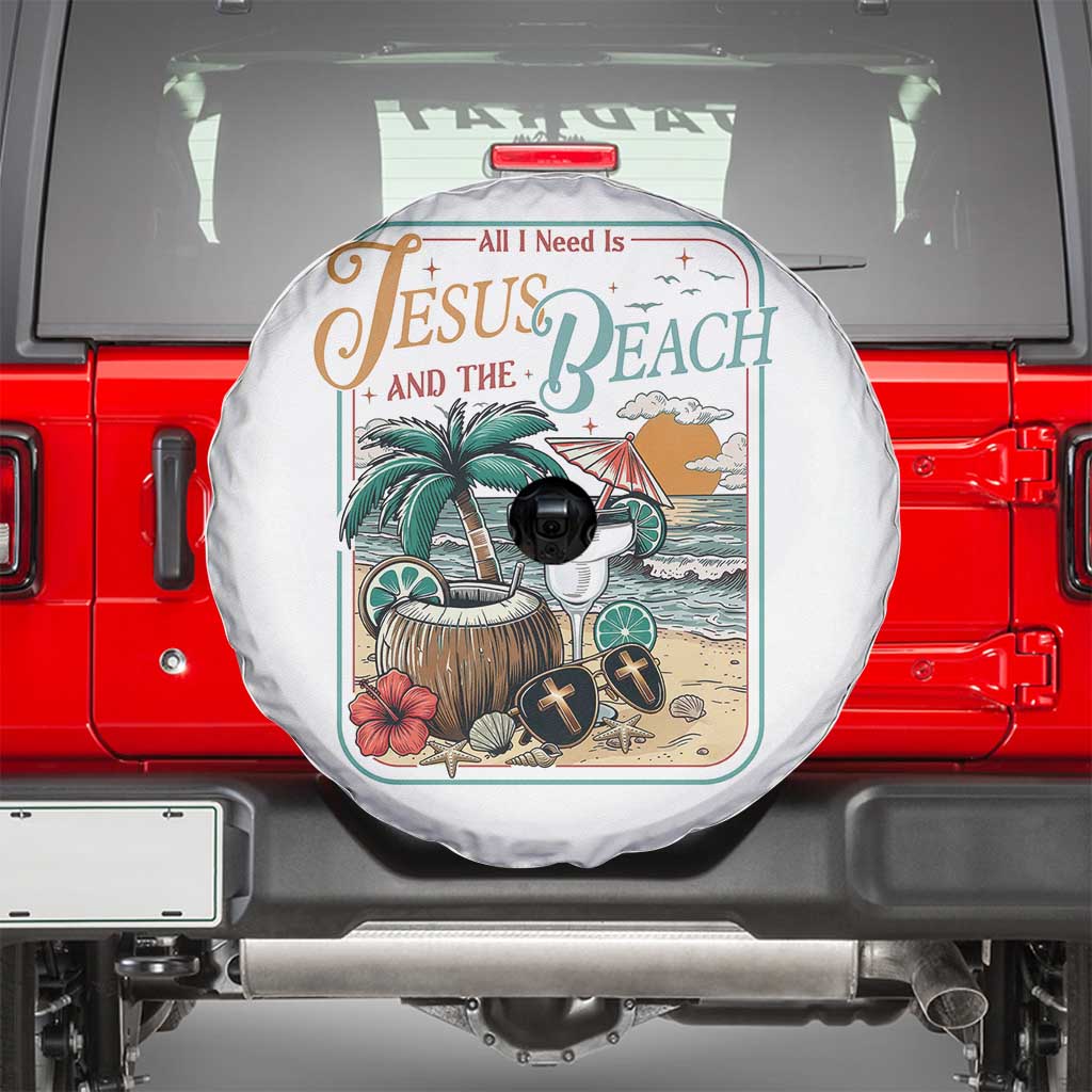Funny Christian Beach Gift Spare Tire Cover All I Need Is Jesus And The Beach TS12 White Print Your Wear