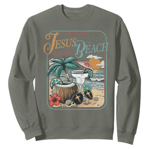 Funny Christian Beach Gift Sweatshirt All I Need Is Jesus And The Beach TS12 Military Green Print Your Wear