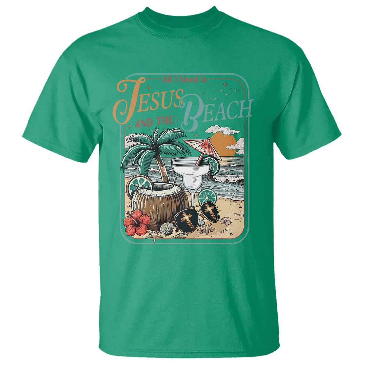 Funny Christian Beach Gift T Shirt All I Need Is Jesus And The Beach TS12 Irish Green Print Your Wear