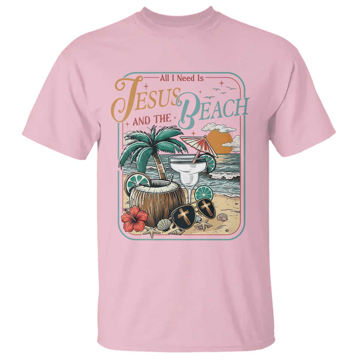 Funny Christian Beach Gift T Shirt All I Need Is Jesus And The Beach TS12 Light Pink Print Your Wear