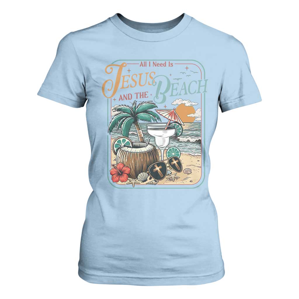 Funny Christian Beach Gift T Shirt For Women All I Need Is Jesus And The Beach TS12 Light Blue Print Your Wear