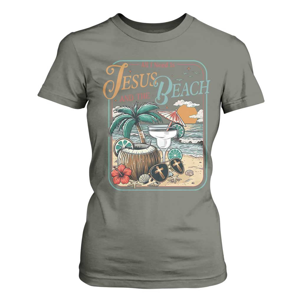 Funny Christian Beach Gift T Shirt For Women All I Need Is Jesus And The Beach TS12 Military Green Print Your Wear