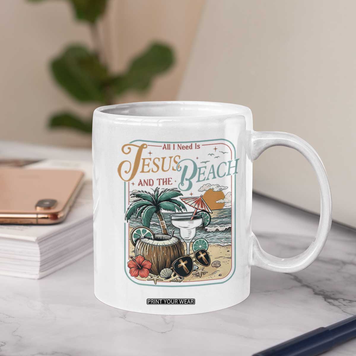 Funny Christian Beach Gift Coffee Mug All I Need Is Jesus And The Beach TS12 Print Your Wear