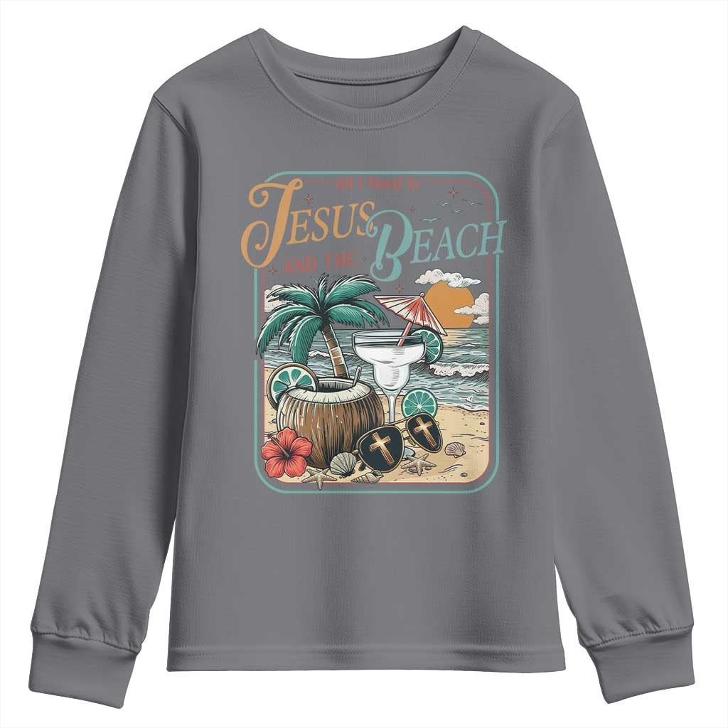 Funny Christian Beach Gift Youth Sweatshirt All I Need Is Jesus And The Beach TS12 Charcoal Print Your Wear