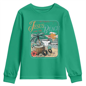 Funny Christian Beach Gift Youth Sweatshirt All I Need Is Jesus And The Beach TS12 Irish Green Print Your Wear