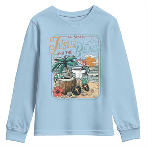 Funny Christian Beach Gift Youth Sweatshirt All I Need Is Jesus And The Beach TS12 Light Blue Print Your Wear