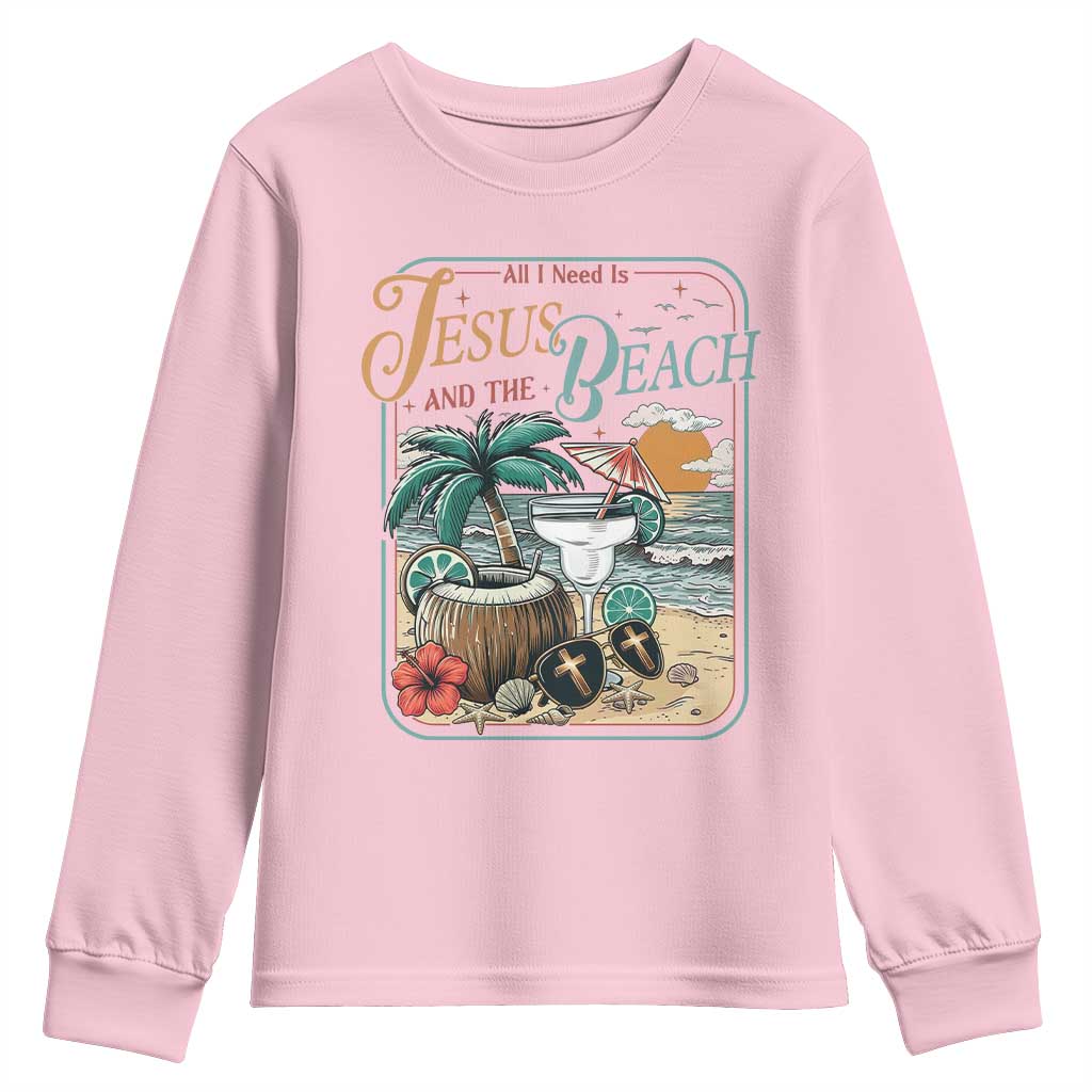 Funny Christian Beach Gift Youth Sweatshirt All I Need Is Jesus And The Beach TS12 Light Pink Print Your Wear