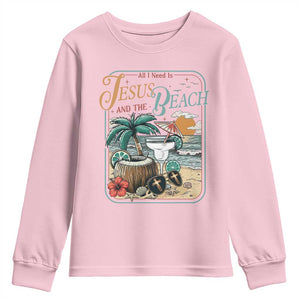 Funny Christian Beach Gift Youth Sweatshirt All I Need Is Jesus And The Beach TS12 Light Pink Print Your Wear