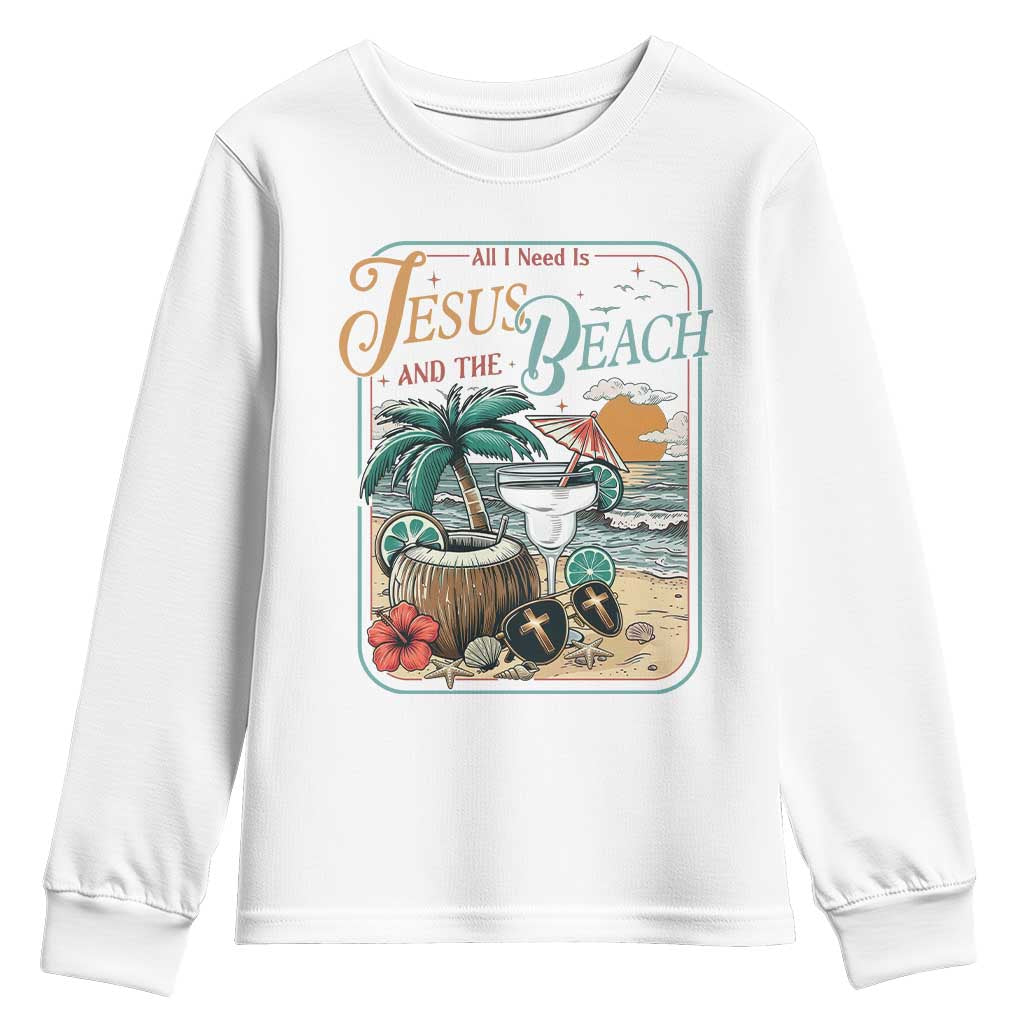Funny Christian Beach Gift Youth Sweatshirt All I Need Is Jesus And The Beach TS12 White Print Your Wear