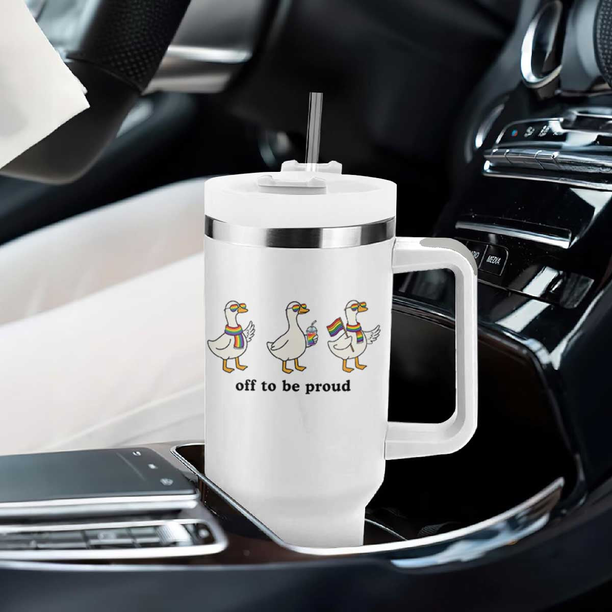 Funny Pride Goose Off To Be Proud Tumbler With Handle LGBTQ Advocate Gift TS12 Print Your Wear