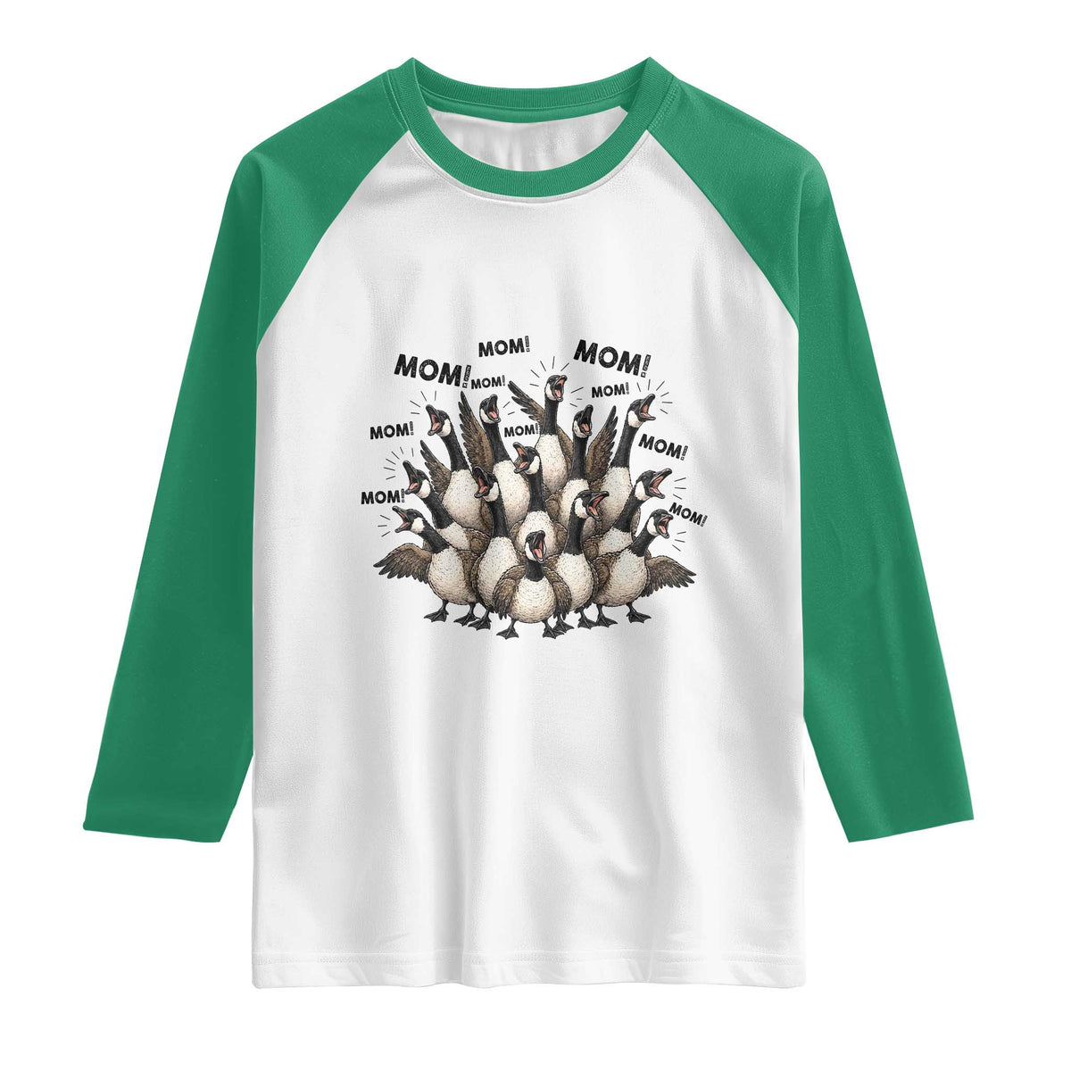 Silly Goose Mom Raglan Shirt Funny Parenting Chaos Motherhood TS12 White Kelly Green Print Your Wear