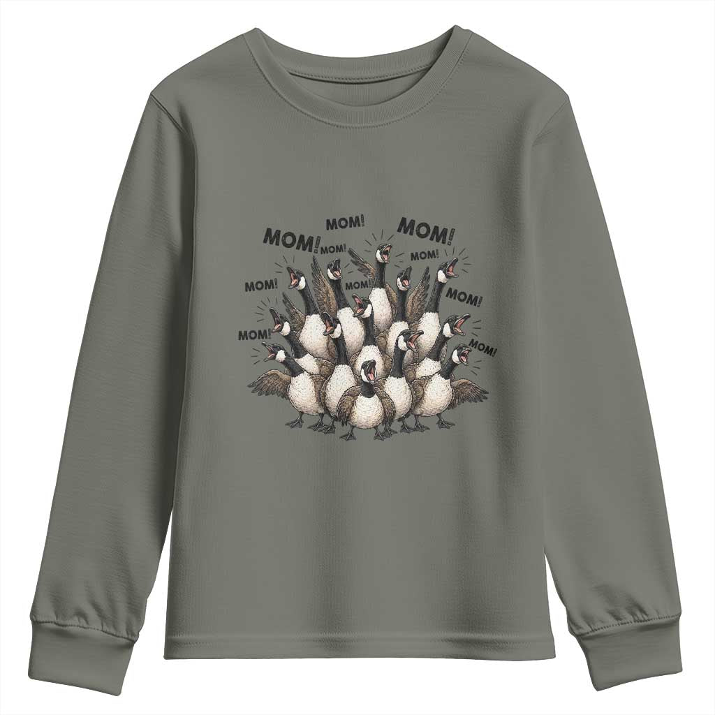 Silly Goose Mom Youth Sweatshirt Funny Parenting Chaos Motherhood TS12 Military Green Print Your Wear