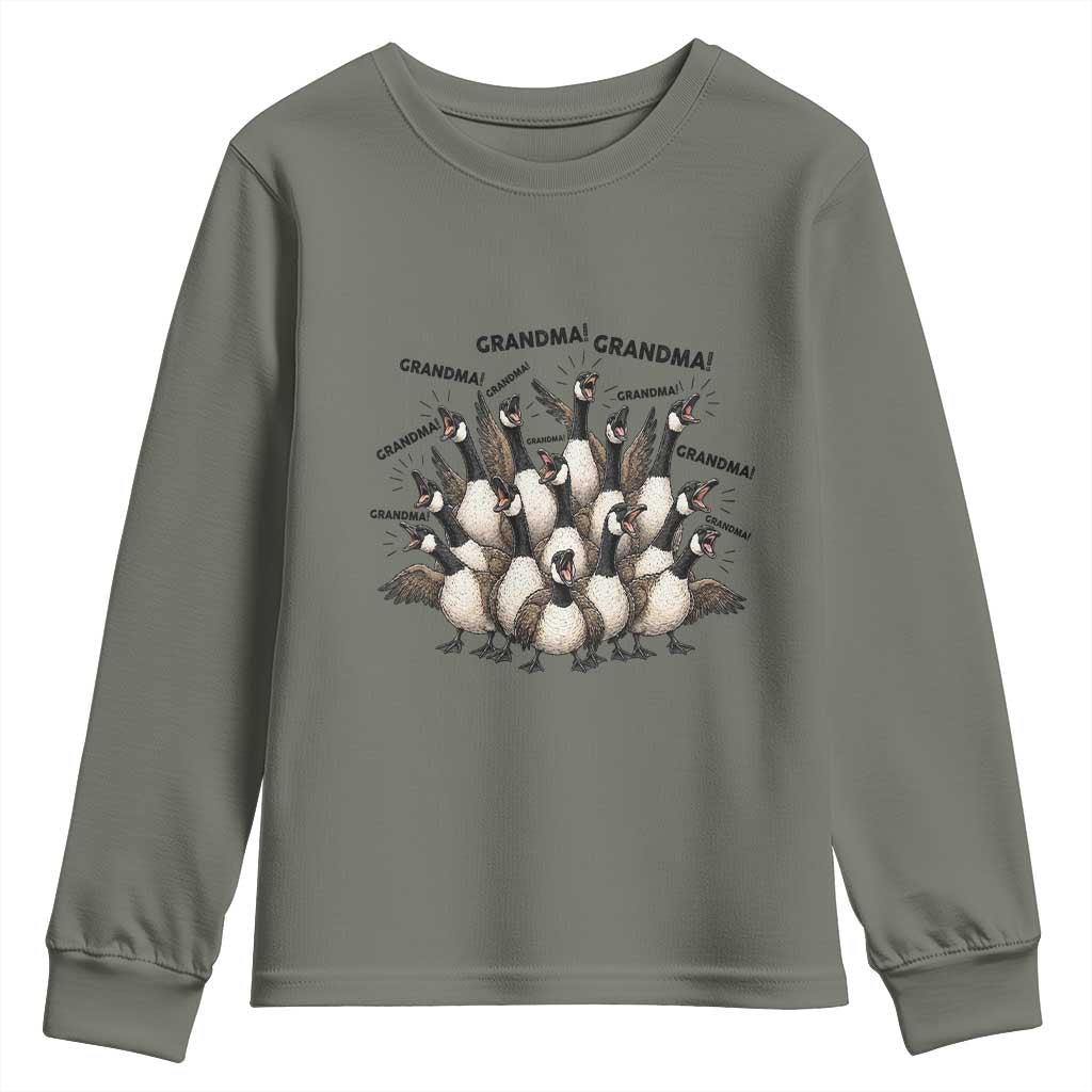 Funny Silly Goose Grandma Youth Sweatshirt Chaos Coordinator Grandma Life Graphic TS12 Military Green Print Your Wear