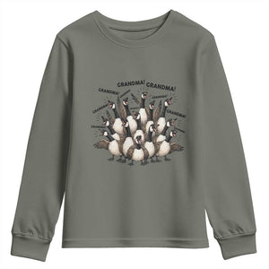 Funny Silly Goose Grandma Youth Sweatshirt Chaos Coordinator Grandma Life Graphic TS12 Military Green Print Your Wear