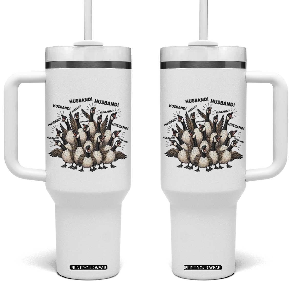 Silly Goose Husband Tumbler With Handle Funny Marriage Chaos Husbandhood TS12 One Size: 40 oz White Print Your Wear