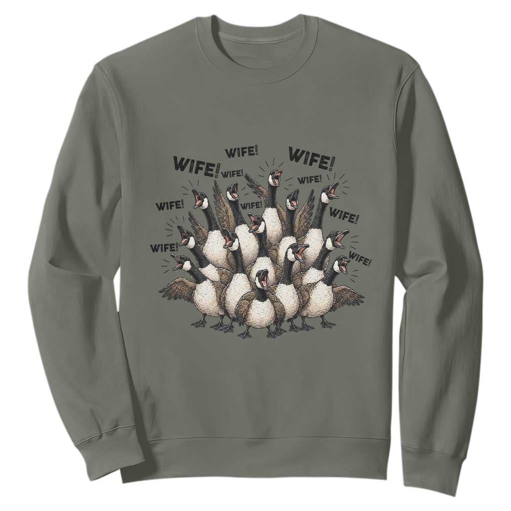Silly Goose Wife Sweatshirt Funny Marriage Chaos Wifehood TS12 Military Green Print Your Wear
