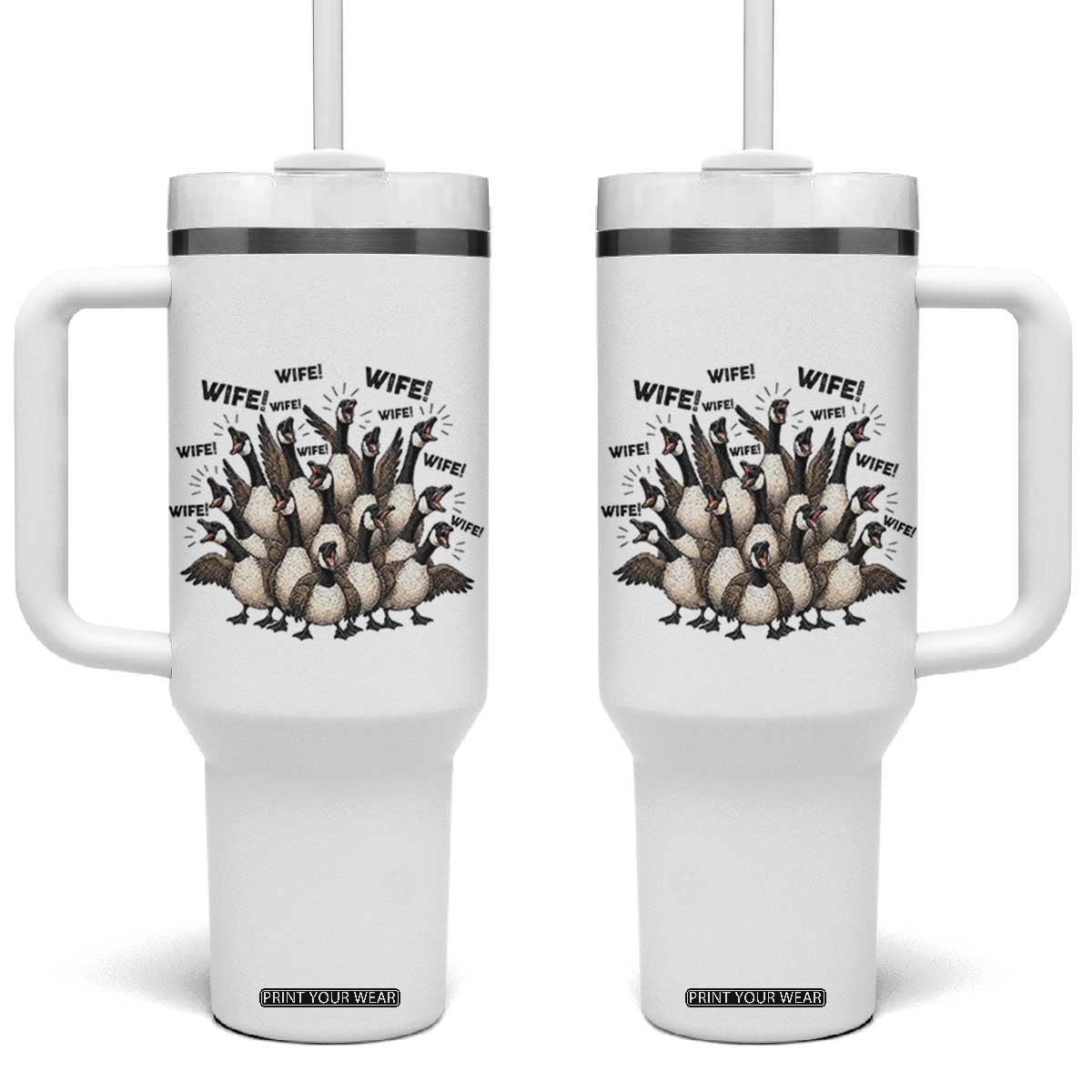 Silly Goose Wife Tumbler With Handle Funny Marriage Chaos Wifehood TS12 One Size: 40 oz White Print Your Wear