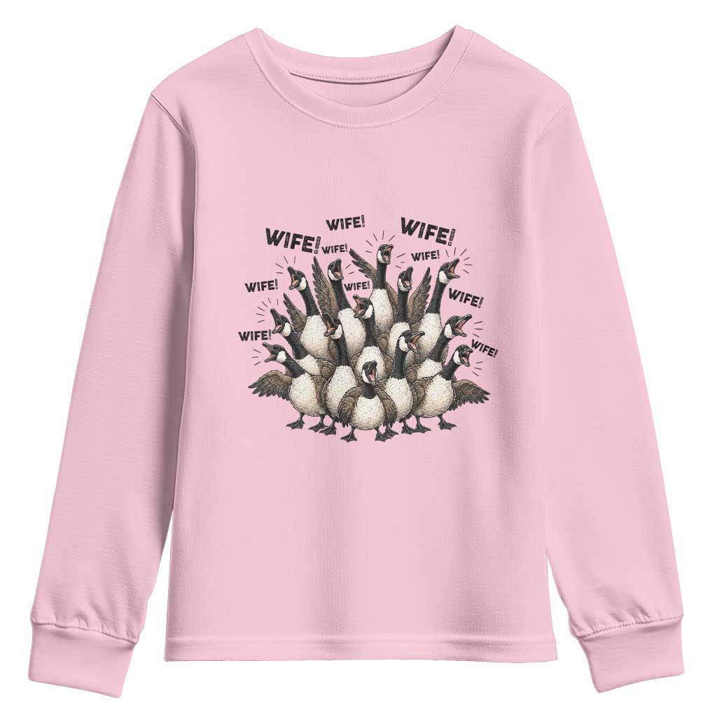 Silly Goose Wife Youth Sweatshirt Funny Marriage Chaos Wifehood TS12 Light Pink Print Your Wear