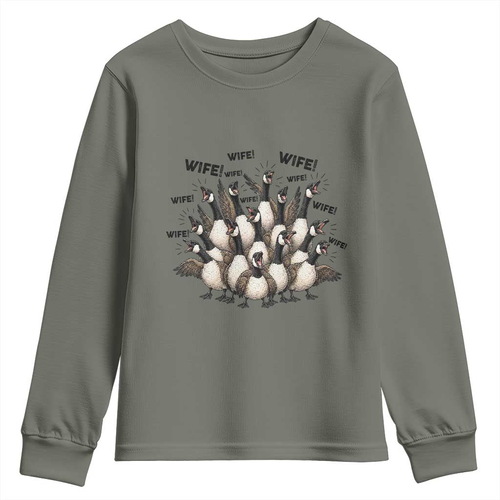 Silly Goose Wife Youth Sweatshirt Funny Marriage Chaos Wifehood TS12 Military Green Print Your Wear