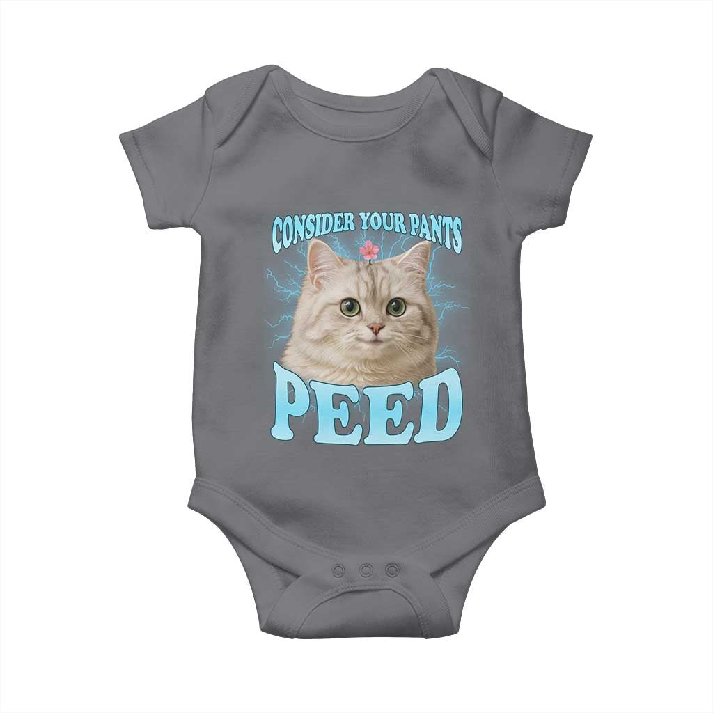 Funny Cat Baby Onesie Consider Your Pants Peed Meme Saying TS12 Charcoal Print Your Wear