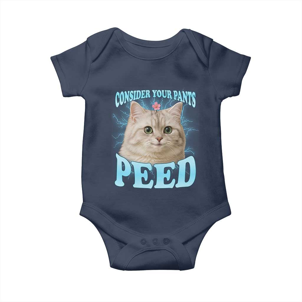 Funny Cat Baby Onesie Consider Your Pants Peed Meme Saying TS12 Navy Print Your Wear