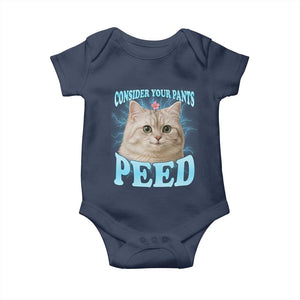 Funny Cat Baby Onesie Consider Your Pants Peed Meme Saying TS12 Navy Print Your Wear