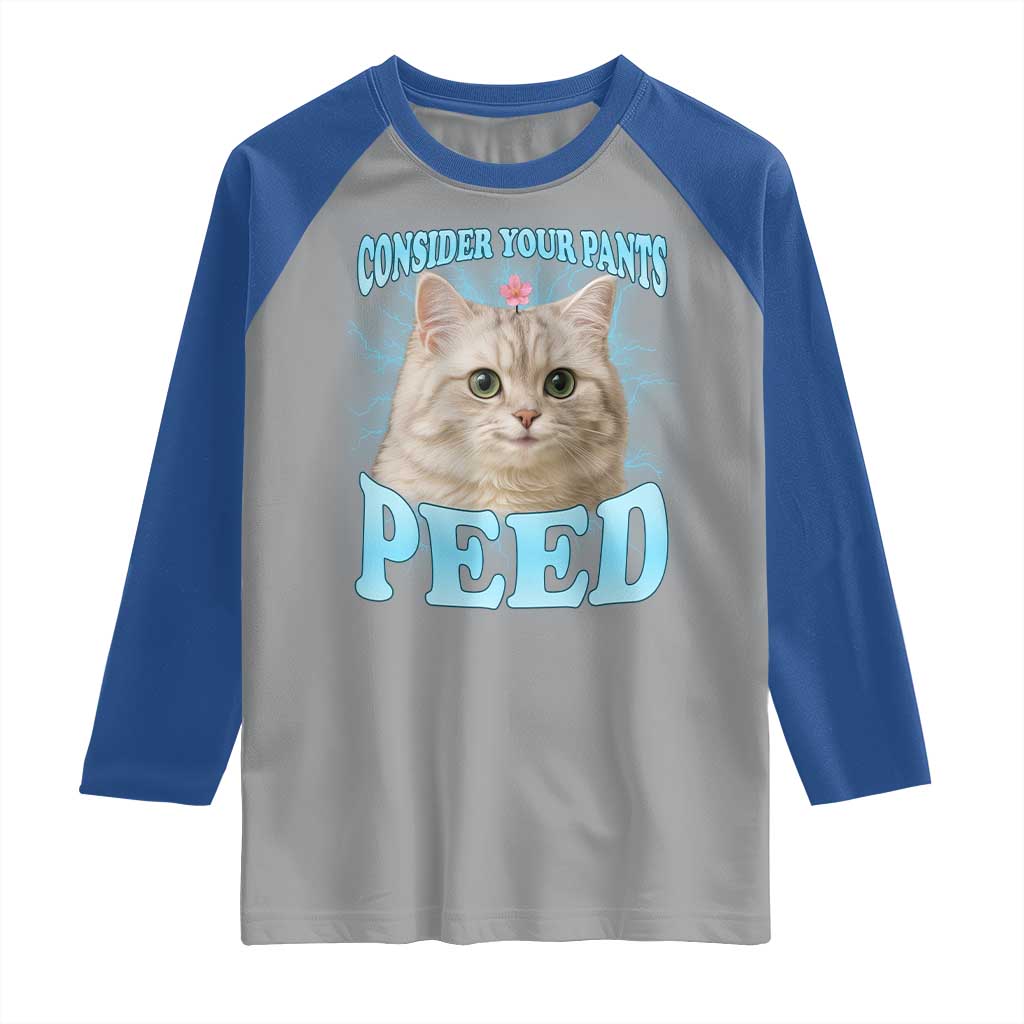 Funny Cat Raglan Shirt Consider Your Pants Peed Meme Saying TS12 Sport Gray Royal Print Your Wear