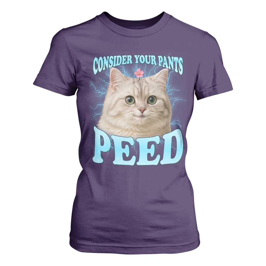 Funny Cat T Shirt For Women Consider Your Pants Peed Meme Saying TS12 Purple Print Your Wear