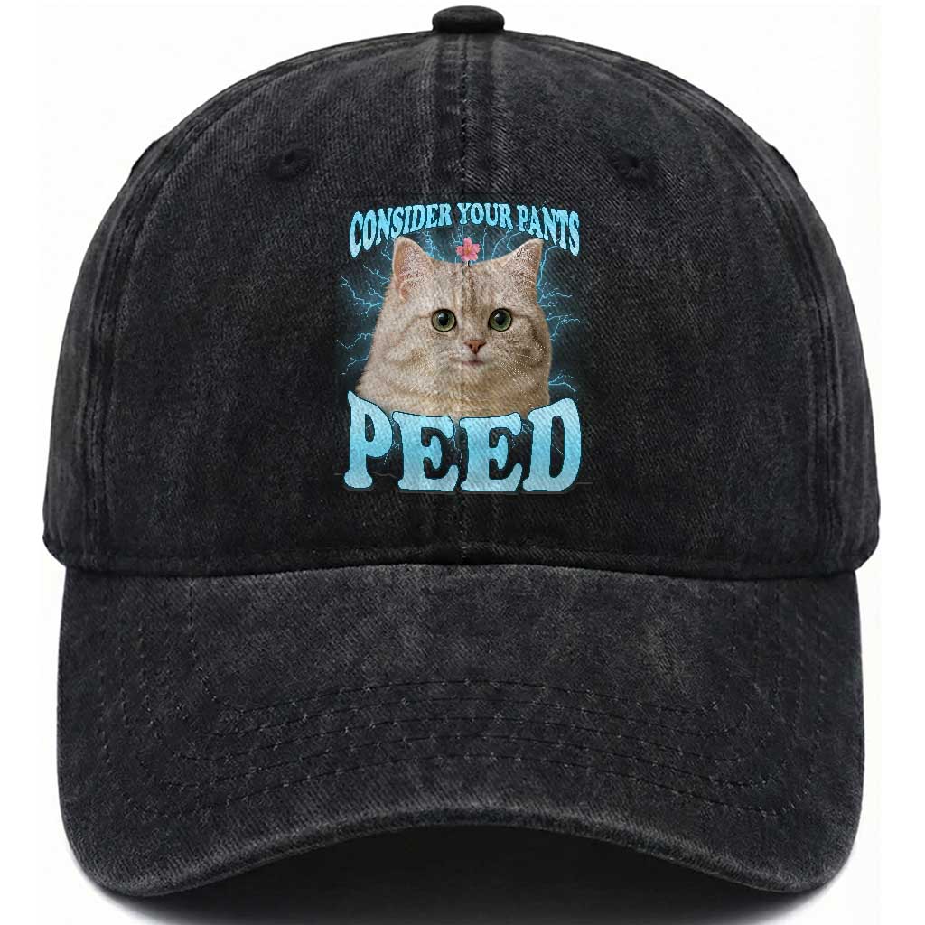 Funny Cat Washed Cotton Baseball Cap Consider Your Pants Peed Meme Saying TS12 Print Your Wear