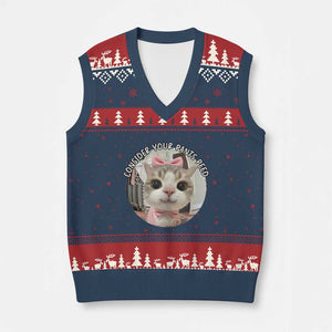 Consider Your Pants Peed V-Neck Knit Sweater Vest Funny Cat Meme Saying TS12 Navy Red Print Your Wear