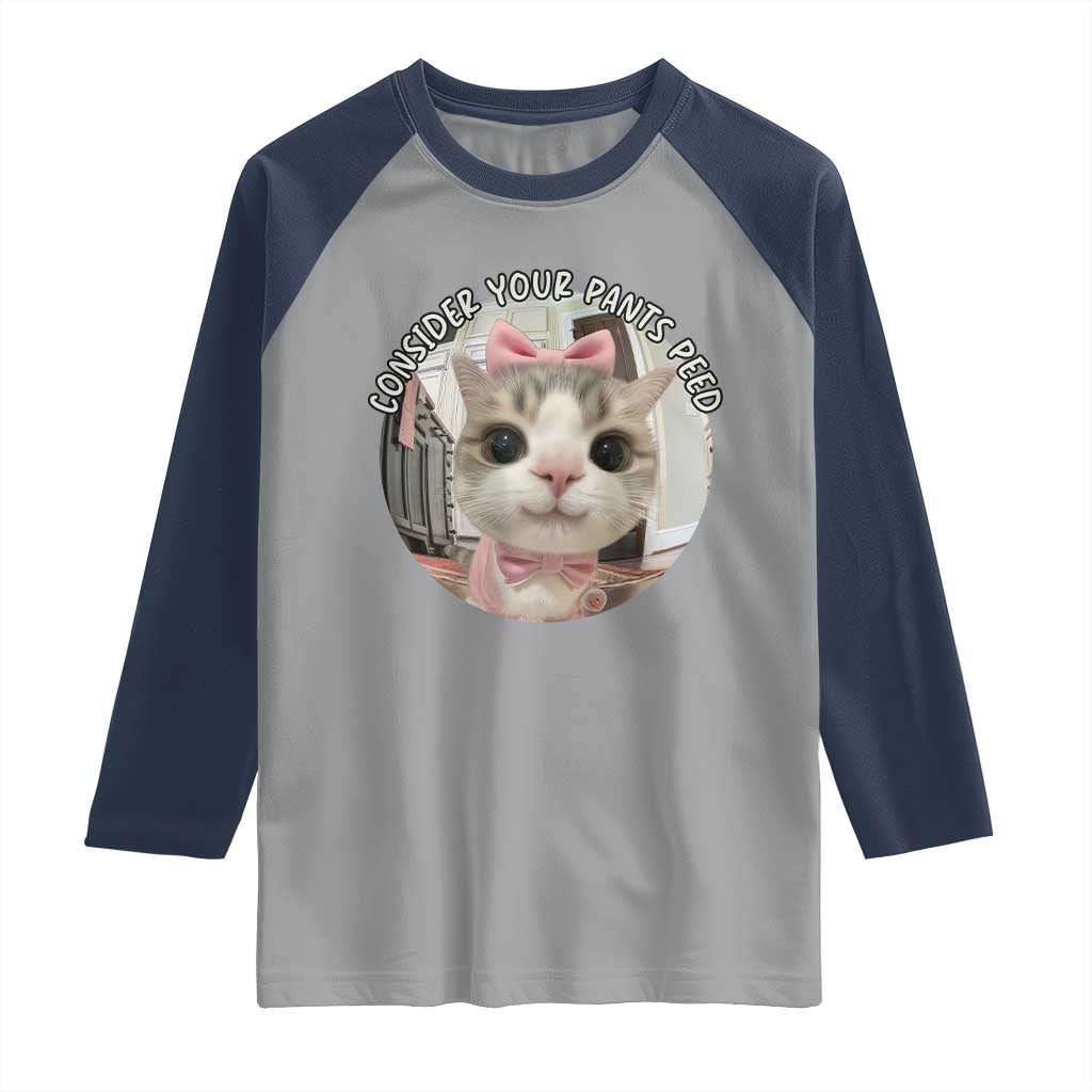 Consider Your Pants Peed Raglan Shirt Funny Cat Meme Saying TS12 Sport Gray Navy Print Your Wear