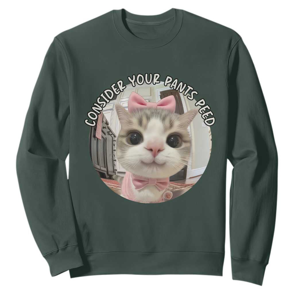 Consider Your Pants Peed Sweatshirt Funny Cat Meme Saying TS12 Dark Forest Green Print Your Wear