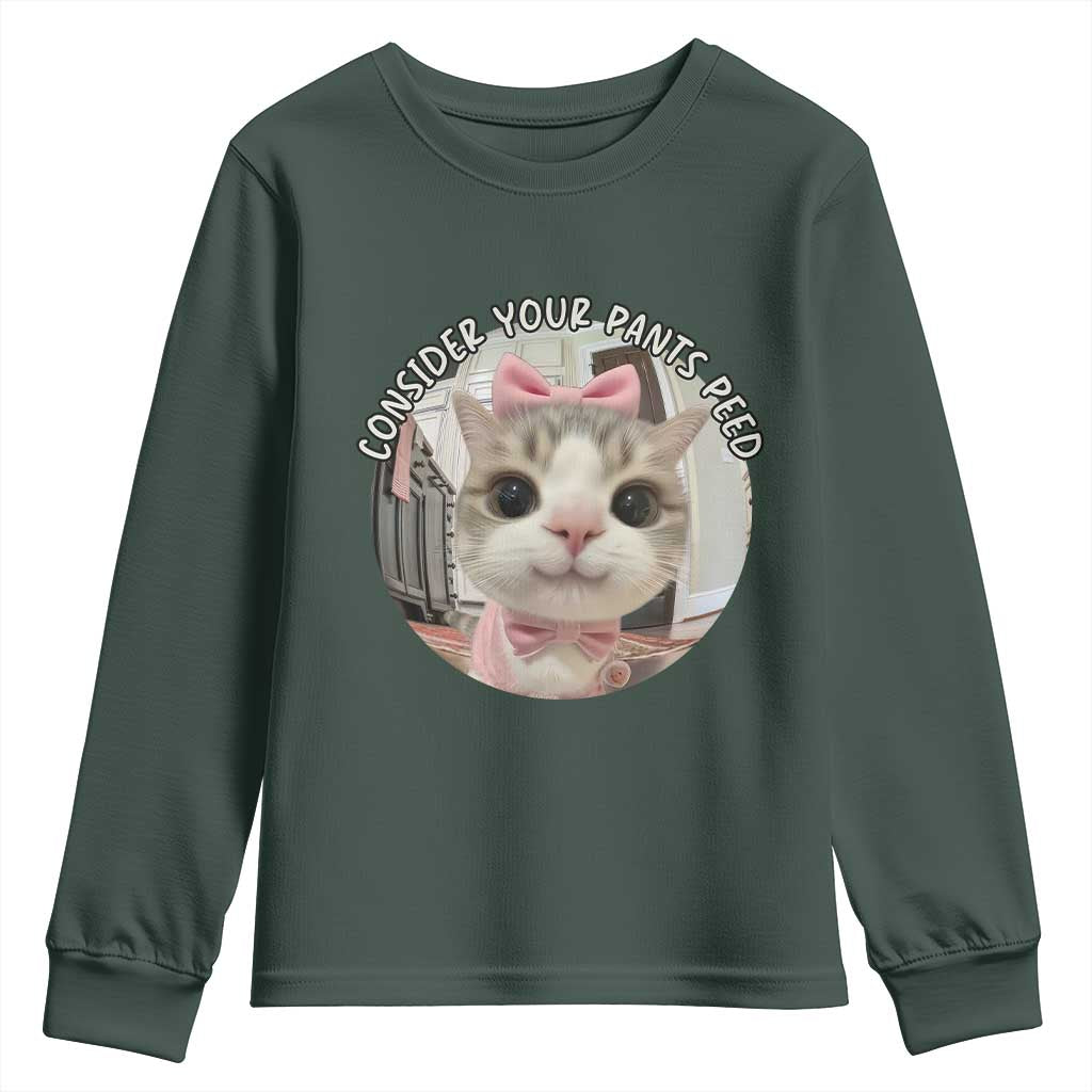 Consider Your Pants Peed Youth Sweatshirt Funny Cat Meme Saying TS12 Dark Forest Green Print Your Wear