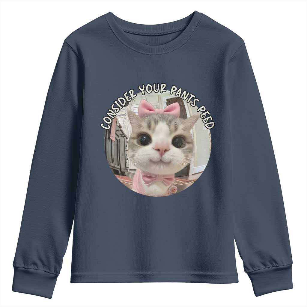 Consider Your Pants Peed Youth Sweatshirt Funny Cat Meme Saying TS12 Navy Print Your Wear
