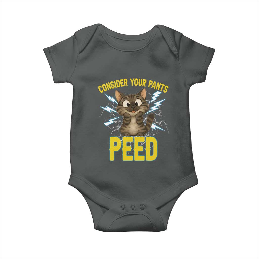 Funny Cat Lover Baby Onesie Consider Your Pants Peed Quote TS12 Dark Heather Print Your Wear