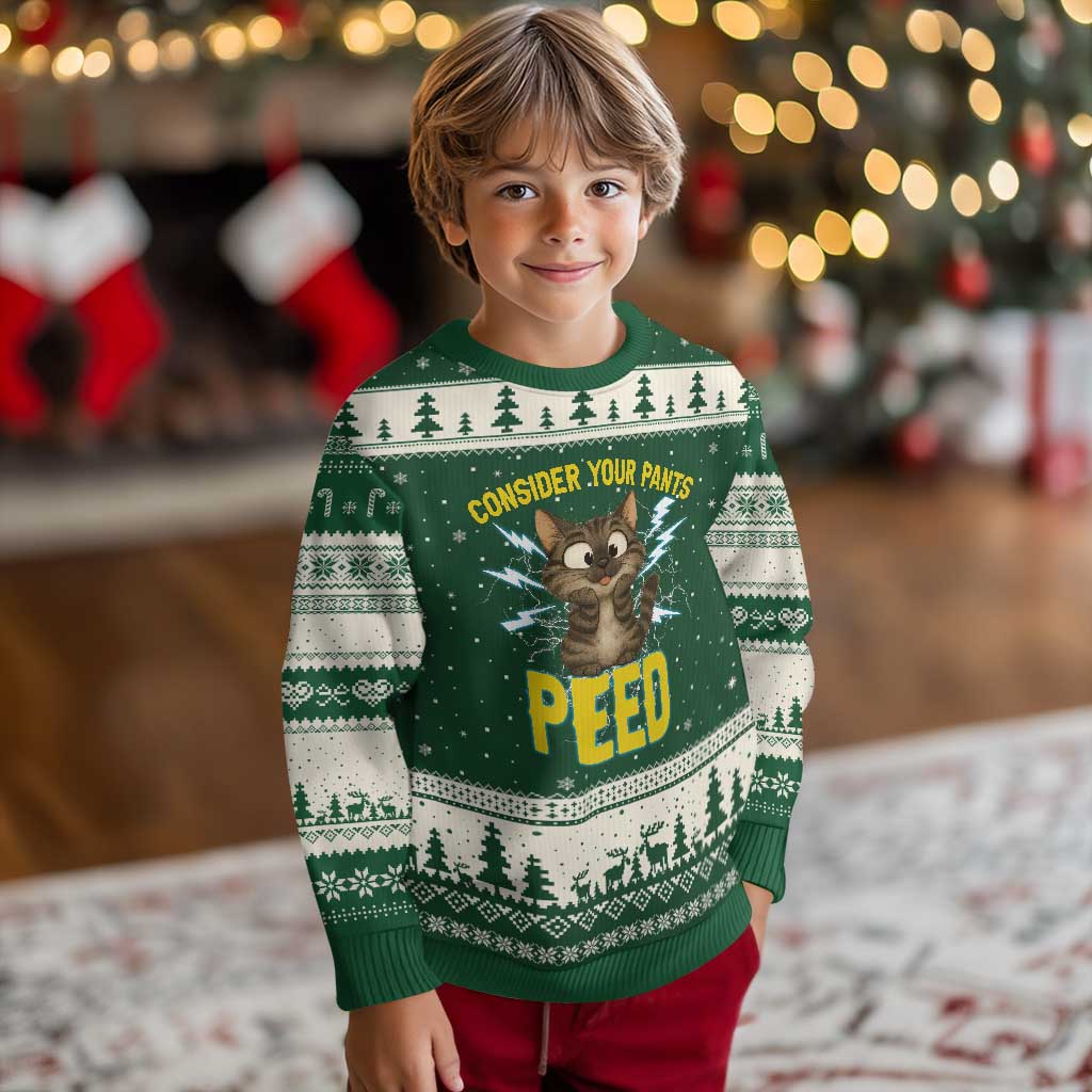 Funny Cat Lover Ugly Christmas Sweater Consider Your Pants Peed Quote TS12 Forest Green Beige Print Your Wear