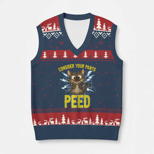 Funny Cat Lover V-Neck Knit Sweater Vest Consider Your Pants Peed Quote TS12 Navy Red Print Your Wear