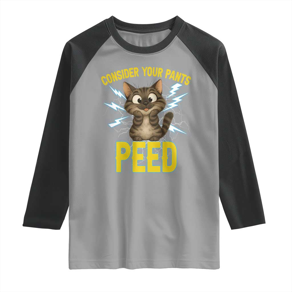 Funny Cat Lover Raglan Shirt Consider Your Pants Peed Quote TS12 Sport Gray Black Print Your Wear
