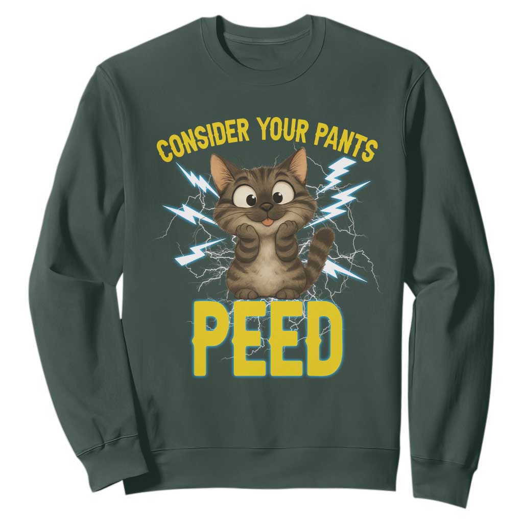 Funny Cat Lover Sweatshirt Consider Your Pants Peed Quote TS12 Dark Forest Green Print Your Wear