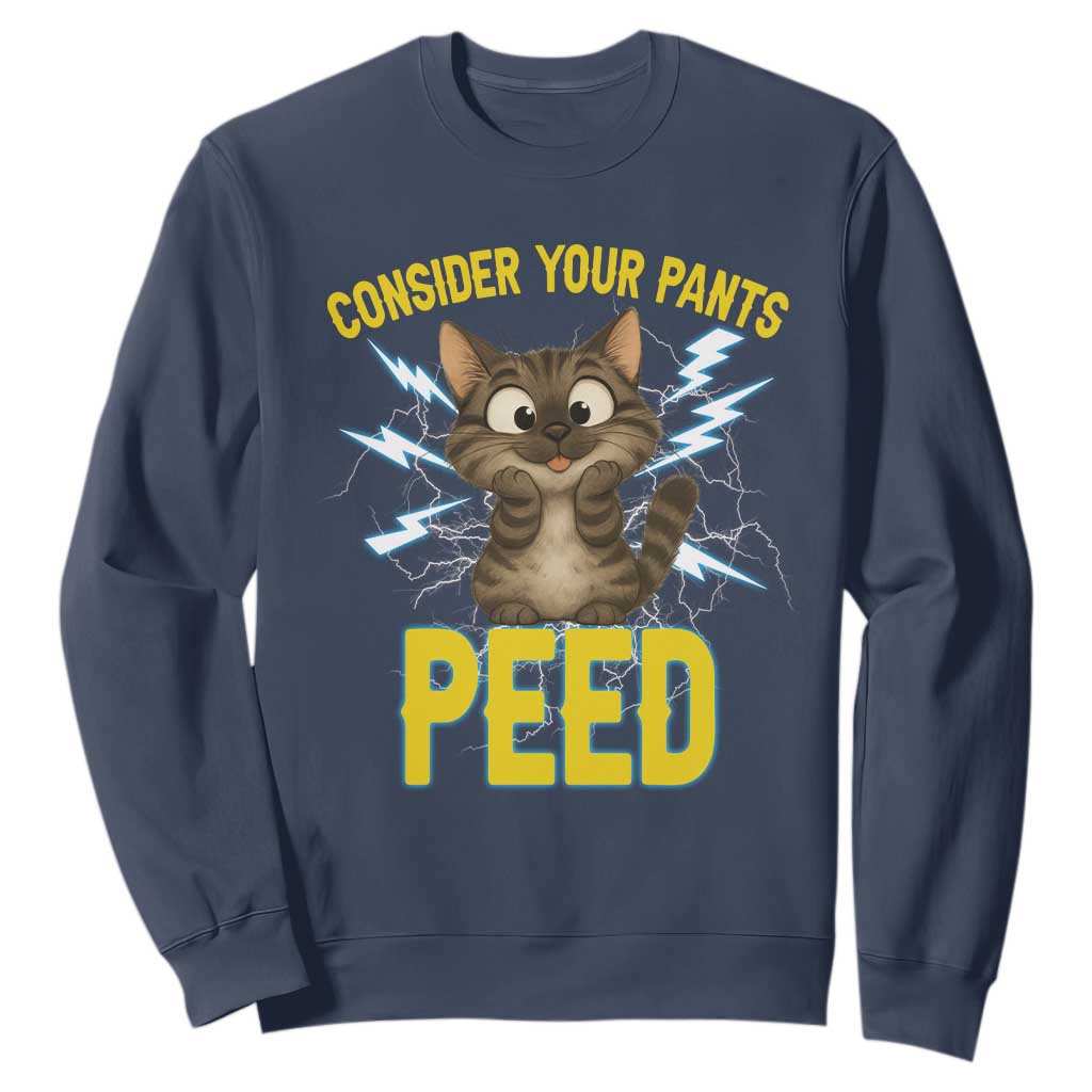 Funny Cat Lover Sweatshirt Consider Your Pants Peed Quote TS12 Navy Print Your Wear
